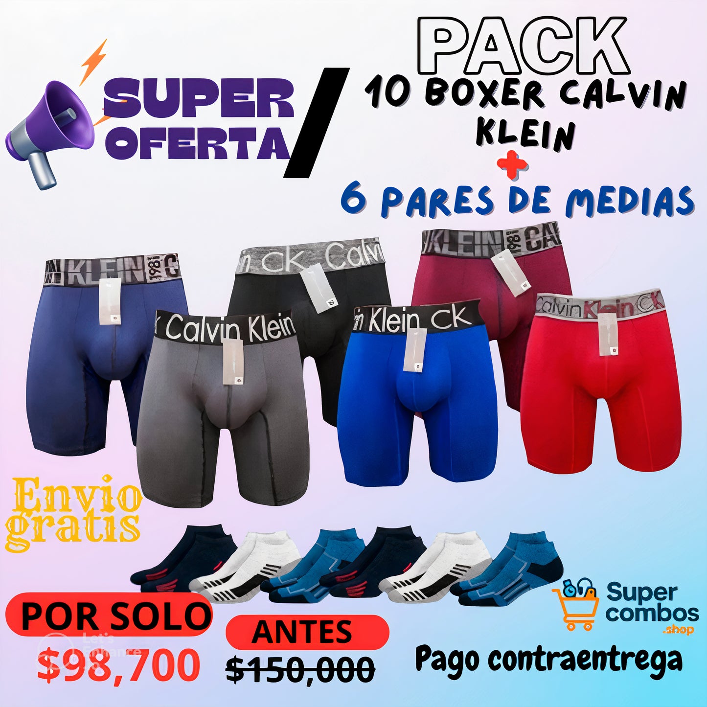 "Mega Pack Interior" 10 Boxer Calvin Klein + 6 Pares de Medias