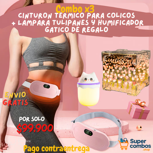 COMBO: Relax Total 🌸X3: Cinturon Termico para Colicos + Lampara Tulipane y Humificador Gatico de regalo. ¡No más cólicos, solo alivio y bienestar!