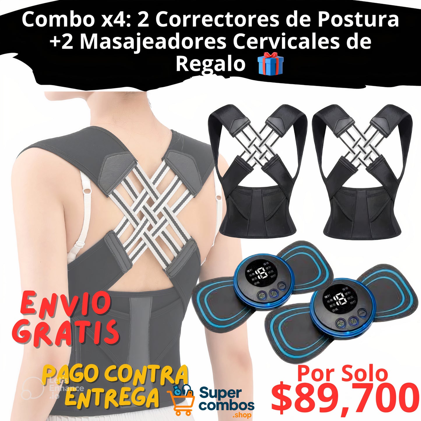 Combo: 2 Correctores de Postura CoreFix +2 Masajeadores Cervical de Regalo: "Siente la diferencia: postura firme, cuerpo sin tensión."